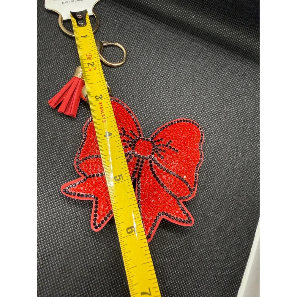 Red Rhinestone Bow Keychain Gold Tone Tassel Bell Bag Charm Whimsygoth